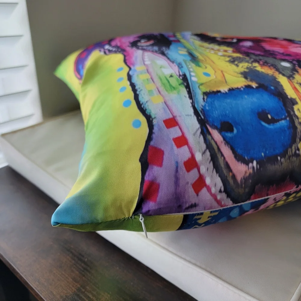 Colorful Dog Print Throw Pillow Cover